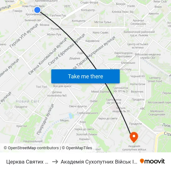 Церква Святих Ольги Та Єлизавети to Академія Сухопутних Військ Ім. Гетьмана Петра Сагайдачного map