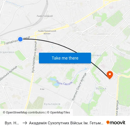 Вул. Народна to Академія Сухопутних Військ Ім. Гетьмана Петра Сагайдачного map