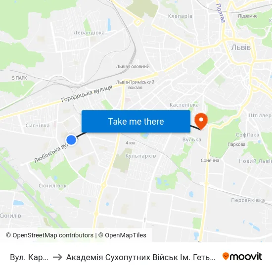 Вул. Караджича to Академія Сухопутних Військ Ім. Гетьмана Петра Сагайдачного map