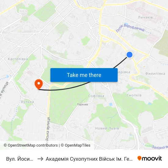 Вул. Йосипа Сліпого to Академія Сухопутних Військ Ім. Гетьмана Петра Сагайдачного map
