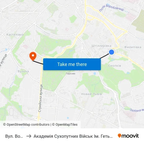 Вул. Водогінна to Академія Сухопутних Військ Ім. Гетьмана Петра Сагайдачного map
