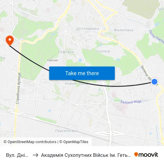 Вул. Дністерська to Академія Сухопутних Військ Ім. Гетьмана Петра Сагайдачного map