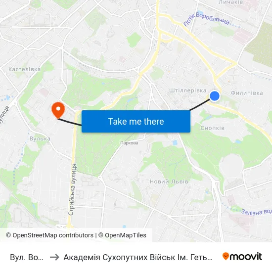 Вул. Водогінна to Академія Сухопутних Військ Ім. Гетьмана Петра Сагайдачного map