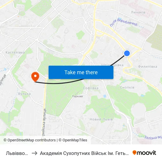 Львівводоканал to Академія Сухопутних Військ Ім. Гетьмана Петра Сагайдачного map