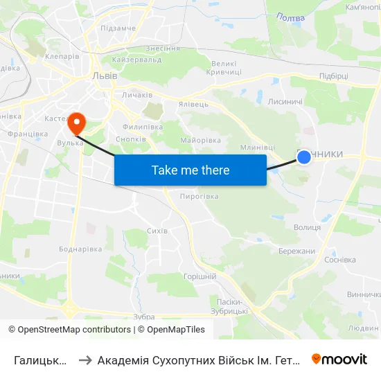 Галицька Лікарня to Академія Сухопутних Військ Ім. Гетьмана Петра Сагайдачного map