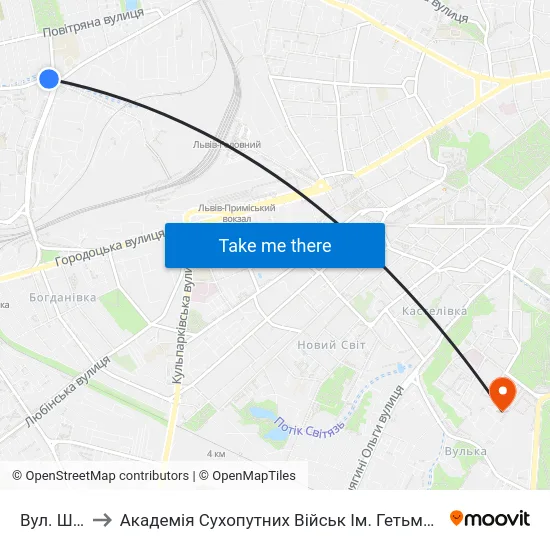 Вул. Широка to Академія Сухопутних Військ Ім. Гетьмана Петра Сагайдачного map