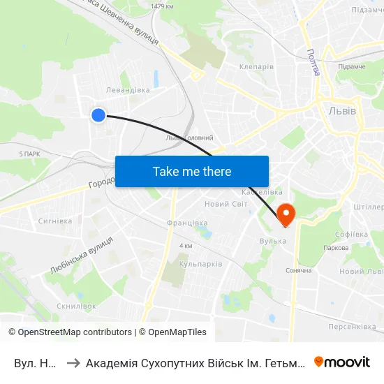 Вул. Низинна to Академія Сухопутних Військ Ім. Гетьмана Петра Сагайдачного map