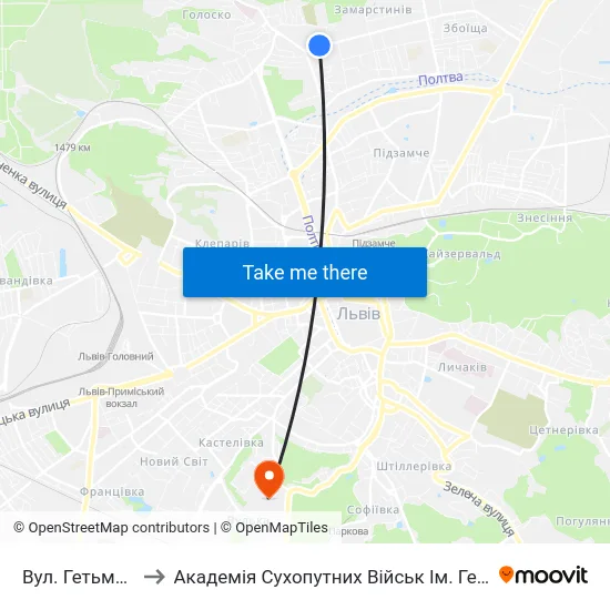 Вул. Гетьмана Мазепи to Академія Сухопутних Військ Ім. Гетьмана Петра Сагайдачного map