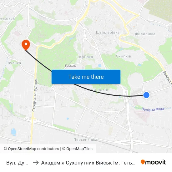 Вул. Дунайська to Академія Сухопутних Військ Ім. Гетьмана Петра Сагайдачного map