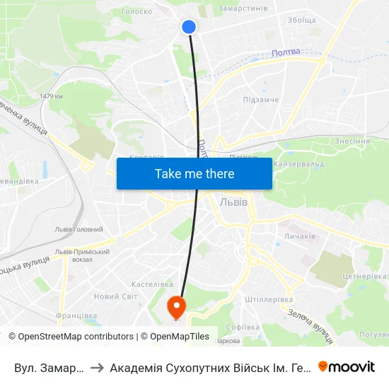 Вул. Замарстинівська to Академія Сухопутних Військ Ім. Гетьмана Петра Сагайдачного map