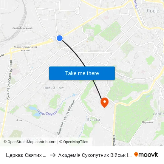 Церква Святих Ольги Та Єлизавети to Академія Сухопутних Військ Ім. Гетьмана Петра Сагайдачного map