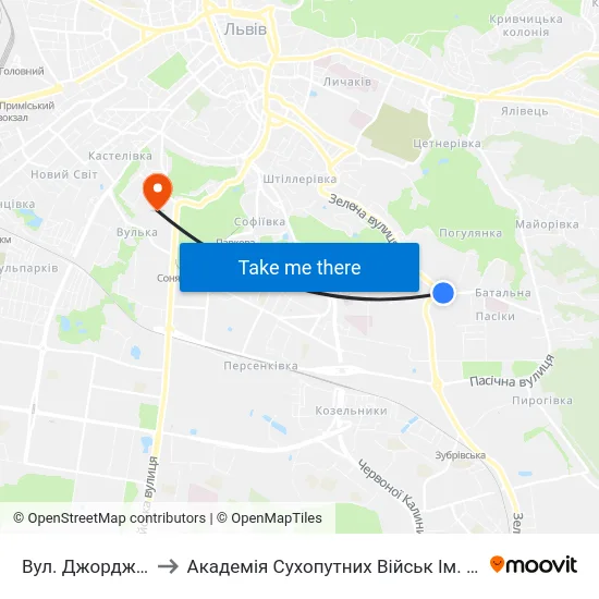 Вул. Джорджа Вашингтона to Академія Сухопутних Військ Ім. Гетьмана Петра Сагайдачного map