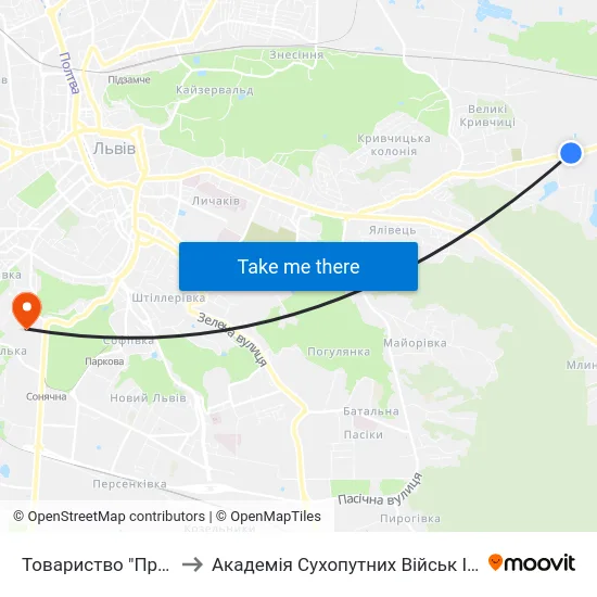 Товариство "Провесінь-Агроінвест" to Академія Сухопутних Військ Ім. Гетьмана Петра Сагайдачного map