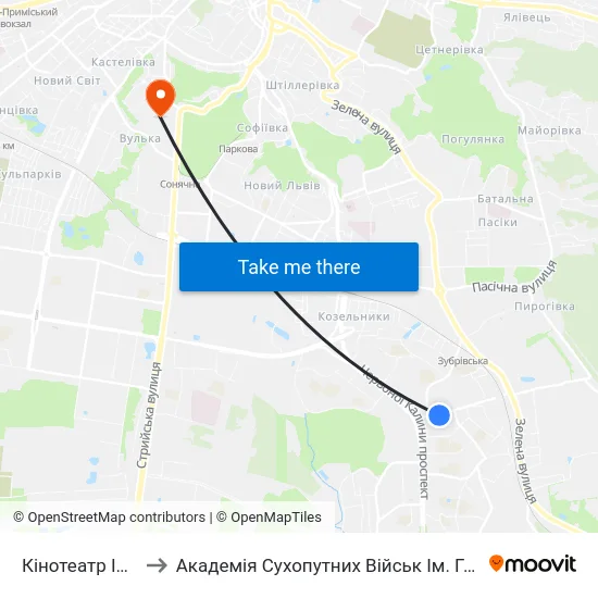 Кінотеатр Ім. Довженка to Академія Сухопутних Військ Ім. Гетьмана Петра Сагайдачного map