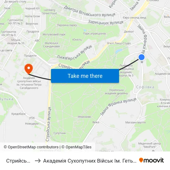 Стрийський Парк to Академія Сухопутних Військ Ім. Гетьмана Петра Сагайдачного map