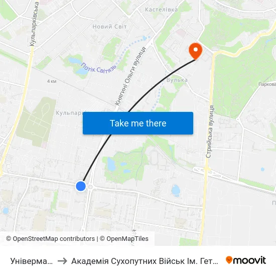 Універмаг "Океан" to Академія Сухопутних Військ Ім. Гетьмана Петра Сагайдачного map
