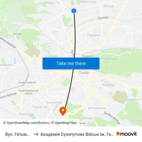 Вул. Гетьмана Мазепи to Академія Сухопутних Військ Ім. Гетьмана Петра Сагайдачного map