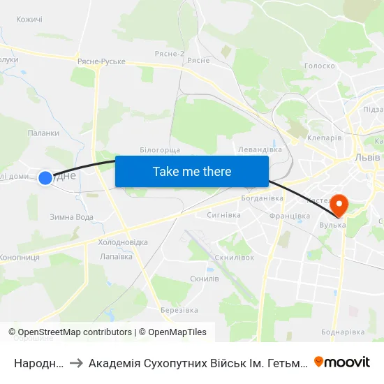 Народний Дім to Академія Сухопутних Військ Ім. Гетьмана Петра Сагайдачного map