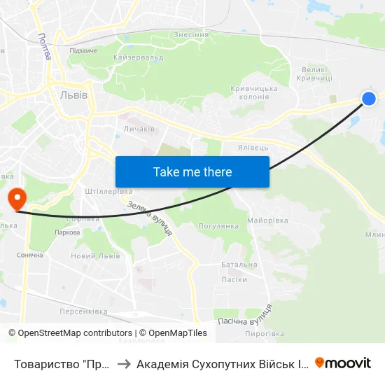 Товариство "Провесінь-Агроінвест" to Академія Сухопутних Військ Ім. Гетьмана Петра Сагайдачного map