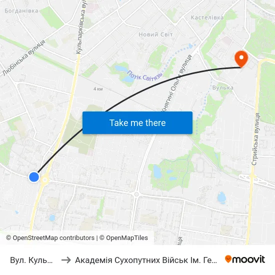 Вул. Кульпарківська to Академія Сухопутних Військ Ім. Гетьмана Петра Сагайдачного map