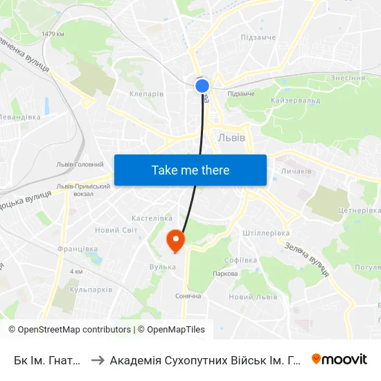 Бк Ім. Гната Хоткевича to Академія Сухопутних Військ Ім. Гетьмана Петра Сагайдачного map