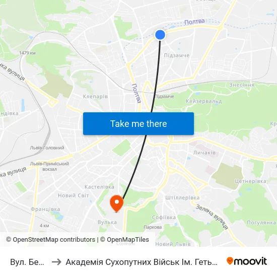 Вул. Бетховена to Академія Сухопутних Військ Ім. Гетьмана Петра Сагайдачного map