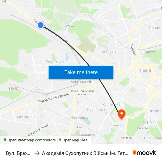 Вул. Брюховицька to Академія Сухопутних Військ Ім. Гетьмана Петра Сагайдачного map