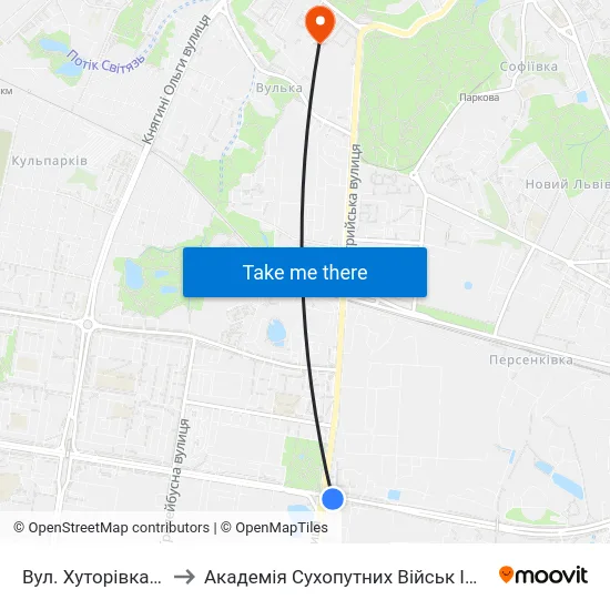 Вул. Хуторівка - Вул. Стрийська to Академія Сухопутних Військ Ім. Гетьмана Петра Сагайдачного map