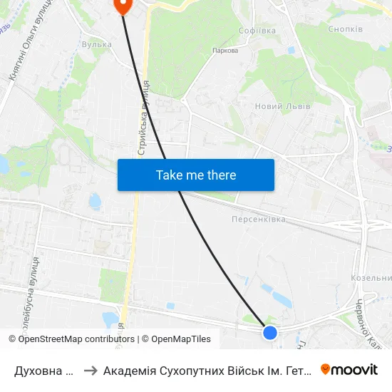 Духовна Семінарія to Академія Сухопутних Військ Ім. Гетьмана Петра Сагайдачного map