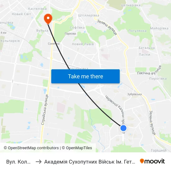 Вул. Коломийська to Академія Сухопутних Військ Ім. Гетьмана Петра Сагайдачного map