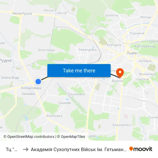 Тц "Metro" to Академія Сухопутних Військ Ім. Гетьмана Петра Сагайдачного map