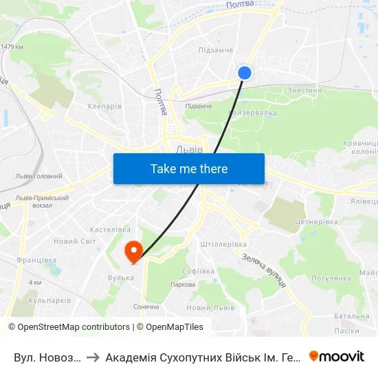 Вул. Новознесенська to Академія Сухопутних Військ Ім. Гетьмана Петра Сагайдачного map
