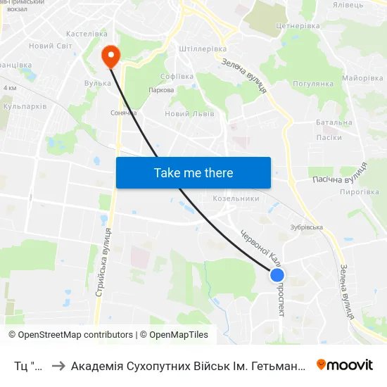 Тц "Вам" to Академія Сухопутних Військ Ім. Гетьмана Петра Сагайдачного map