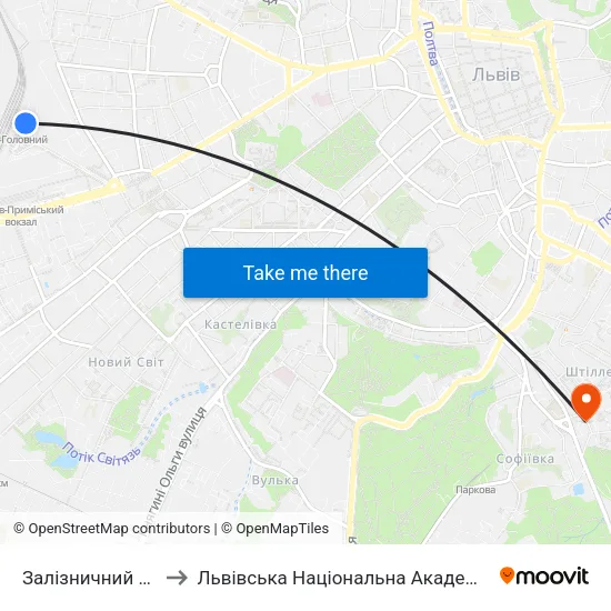 Залізничний Вокзал to Львівська Національна Академія Мистецтв map