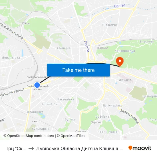Трц "Скриня" to Львівська Обласна Дитяча Клінічна Лікарня «Охматдит» map