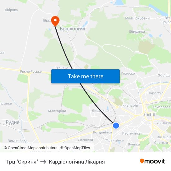 Трц "Скриня" to Кардіологічна Лікарня map