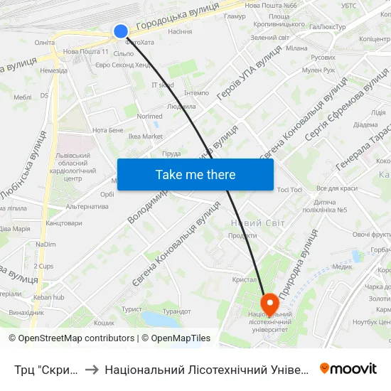Трц "Скриня" to Національний Лісотехнічний Університет map