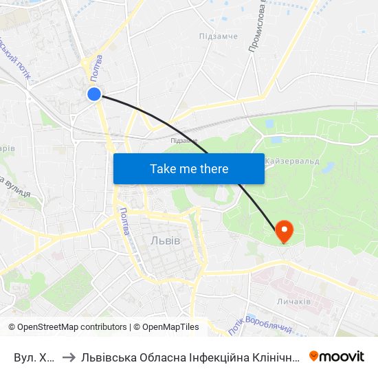 Вул. Хімічна to Львівська Обласна Інфекційна Клінічна Лікарня 7-Е Відділення map