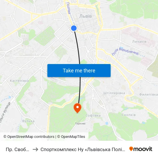 Пр. Свободи to Спорткомплекс Ну «Львівська Політехніка» map