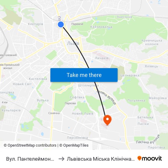 Вул. Пантелеймона Куліша to Львівська Міська Клінічна Лікарня 8 map