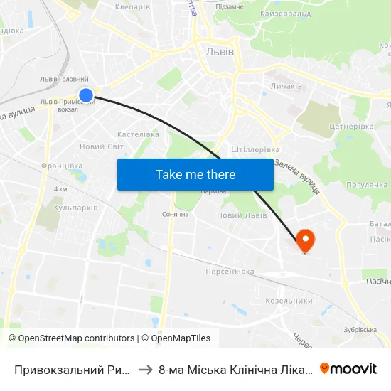 Привокзальний Ринок to 8-ма Міська Клінічна Лікарня map