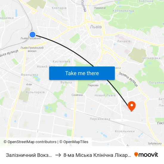 Залізничний Вокзал to 8-ма Міська Клінічна Лікарня map
