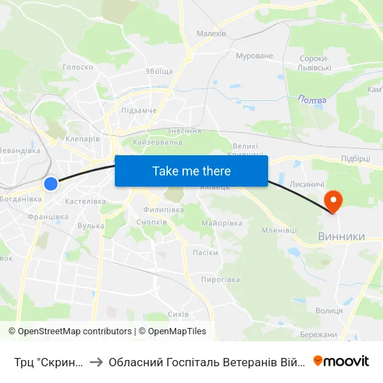 Трц "Скриня" to Обласний Госпіталь Ветеранів Війни map