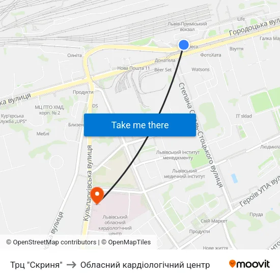 Трц "Скриня" to Обласний кардіологічний центр map