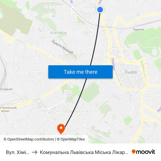 Вул. Хімічна to Комунальна Львівська Міська Лікарня Хоспіс map