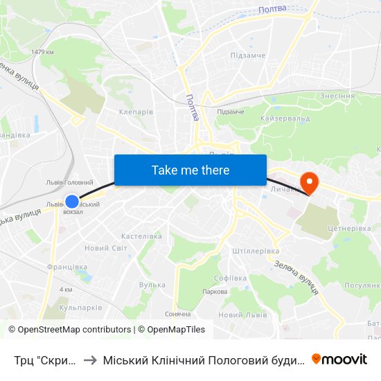 Трц "Скриня" to Міський Клінічний Пологовий будинок 1 map