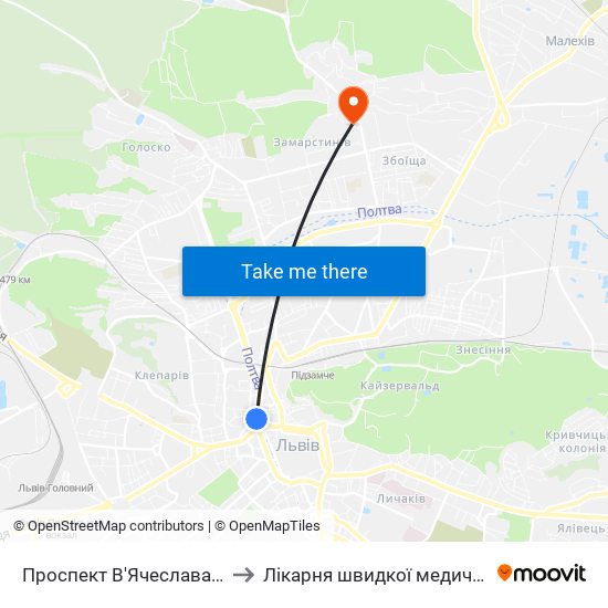 Проспект В'Ячеслава Чорновола to Лікарня швидкої медичної допомоги map