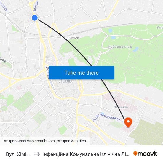 Вул. Хімічна to Інфекційна Комунальна Клінічна Лікарня map