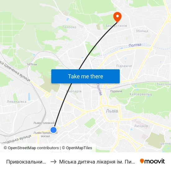 Привокзальний Ринок to Міська дитяча лікарня ім. Пилипа Орлика map