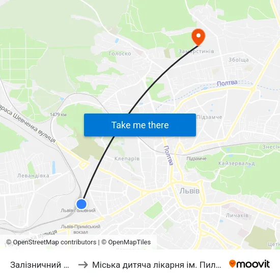 Залізничний Вокзал to Міська дитяча лікарня ім. Пилипа Орлика map